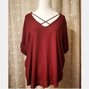 Lush Garnet red shirt sleeve blouse XS wears Small